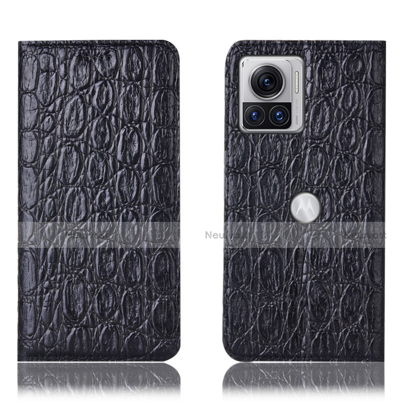 Leather Case Stands Flip Cover Holder H18P for Motorola Moto Edge X30 Pro 5G Black