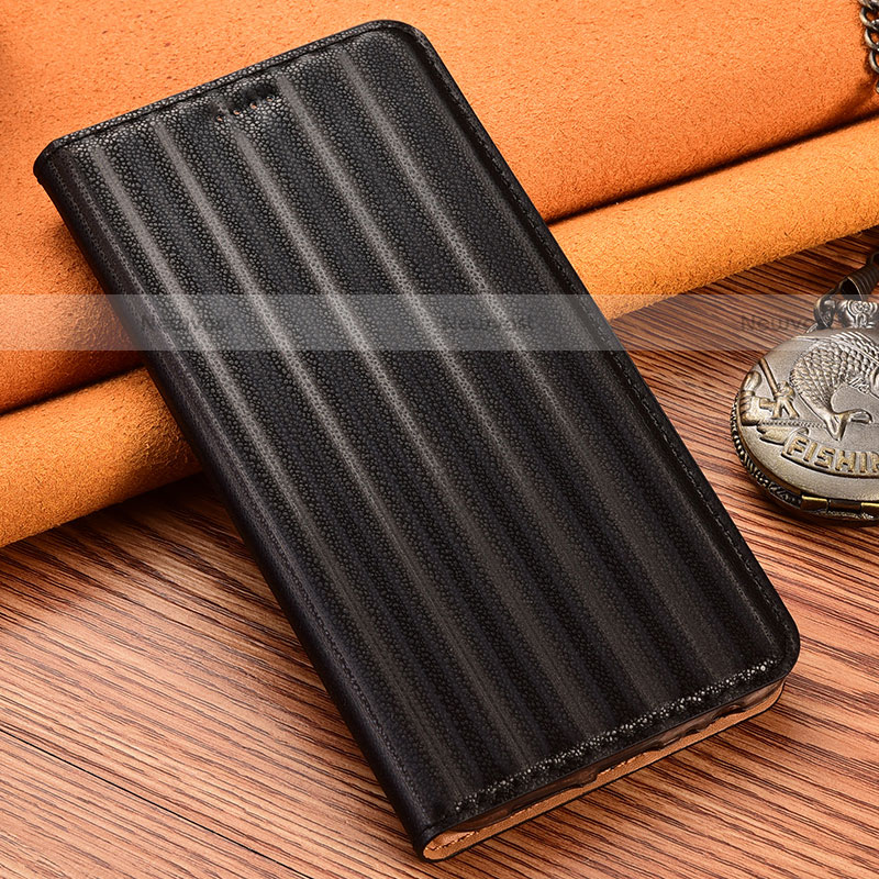 Leather Case Stands Flip Cover Holder H18P for Motorola Moto G Play (2023) Black