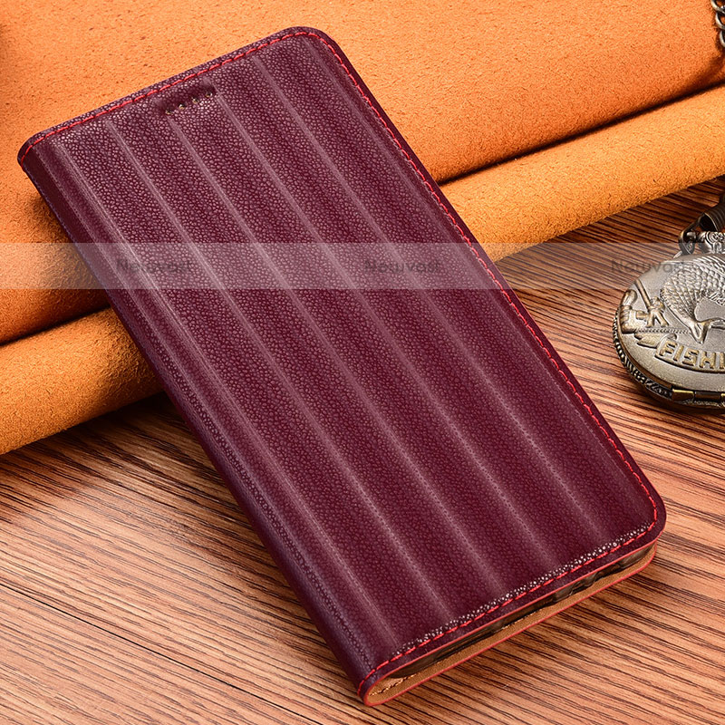 Leather Case Stands Flip Cover Holder H18P for Motorola Moto G Power (2022) Red Wine