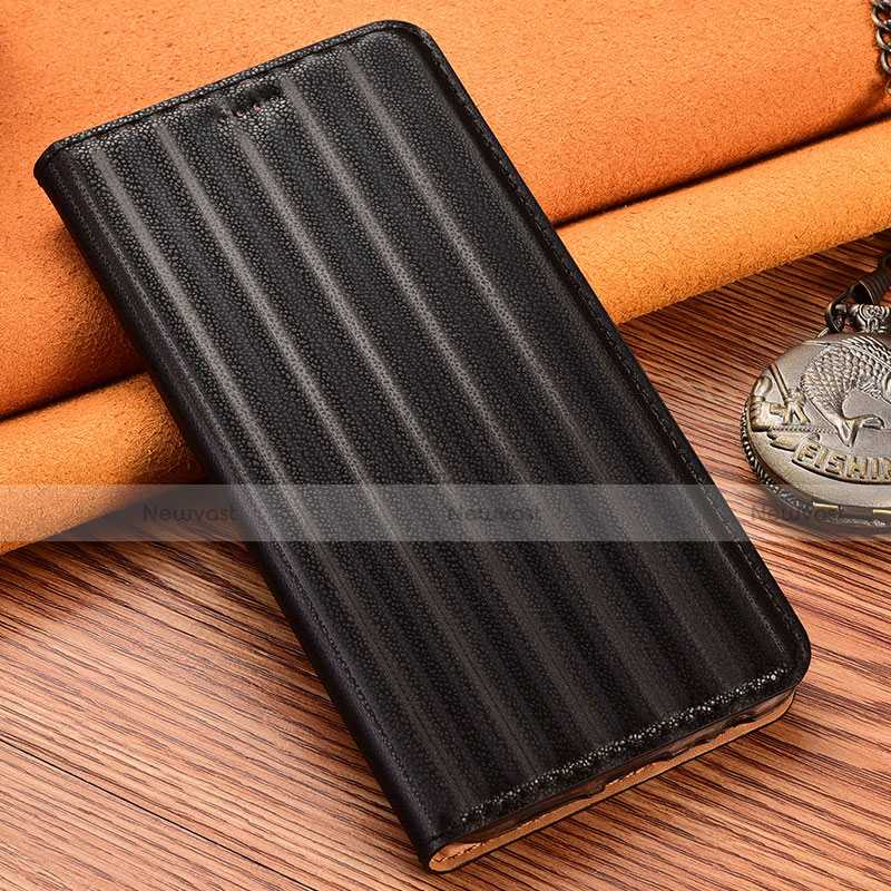 Leather Case Stands Flip Cover Holder H18P for Motorola Moto G42 Black