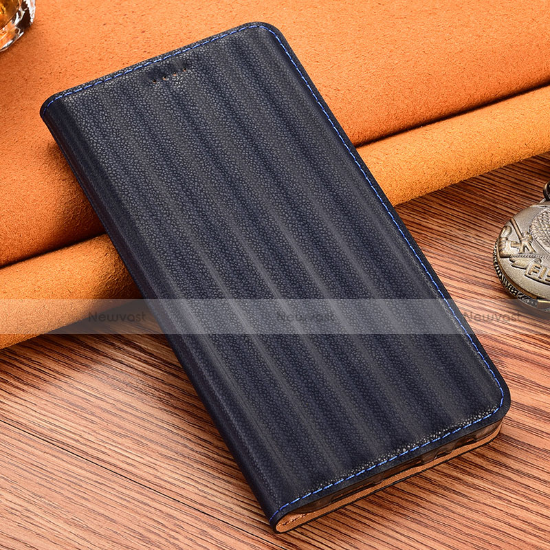 Leather Case Stands Flip Cover Holder H18P for Motorola Moto G42 Blue