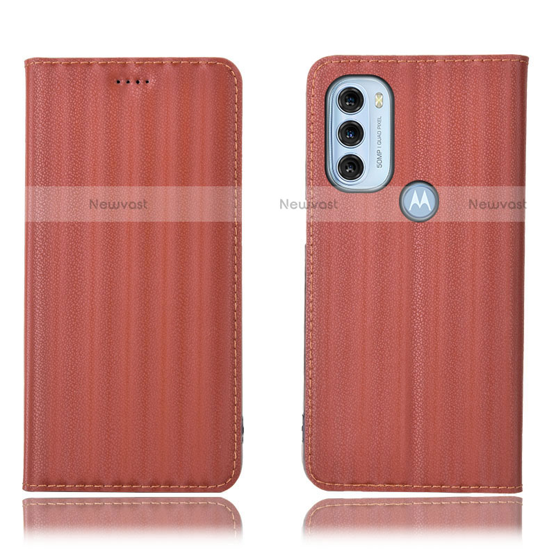 Leather Case Stands Flip Cover Holder H18P for Motorola Moto G71 5G Brown