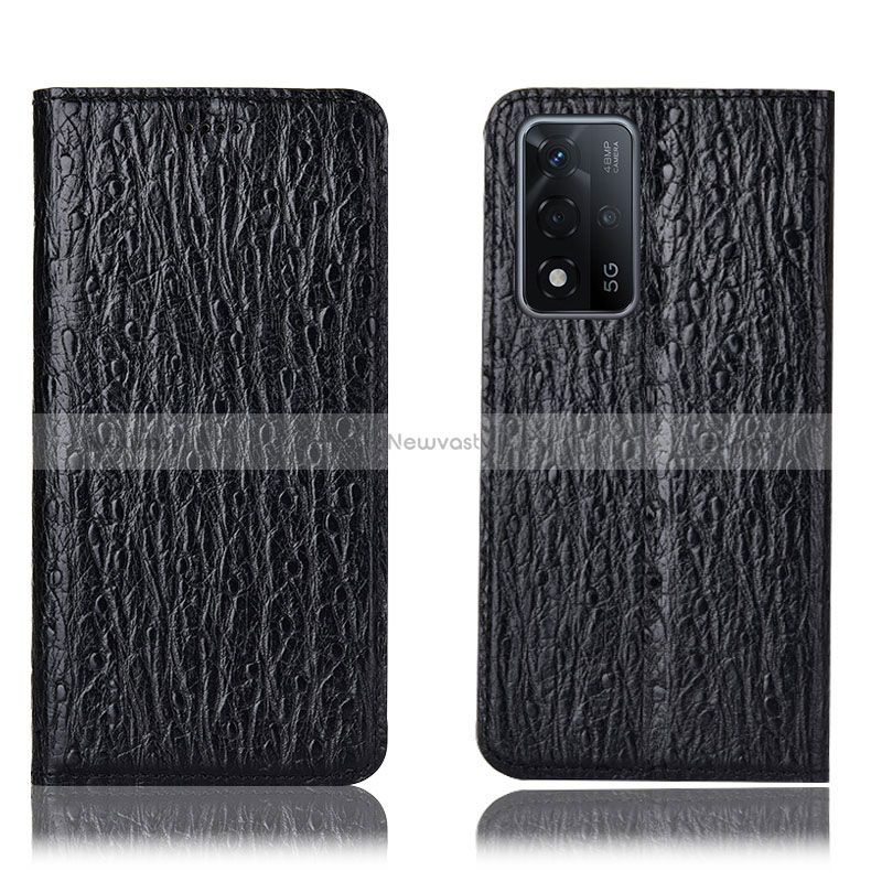 Leather Case Stands Flip Cover Holder H18P for Oppo A93s 5G Black