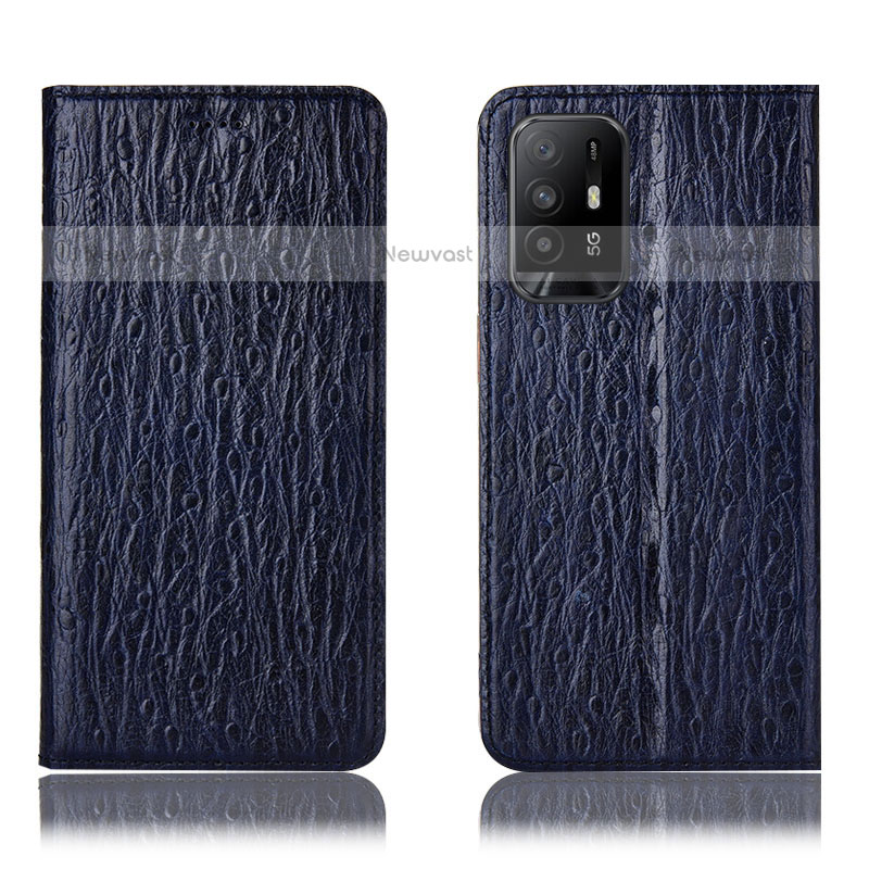 Leather Case Stands Flip Cover Holder H18P for Oppo A95 5G Blue