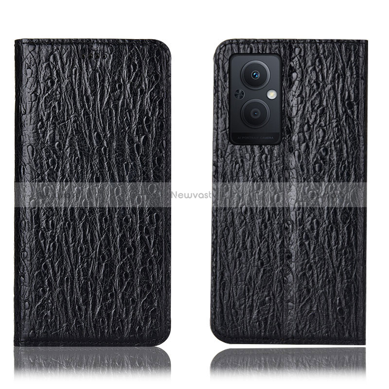 Leather Case Stands Flip Cover Holder H18P for Oppo A96 5G Black