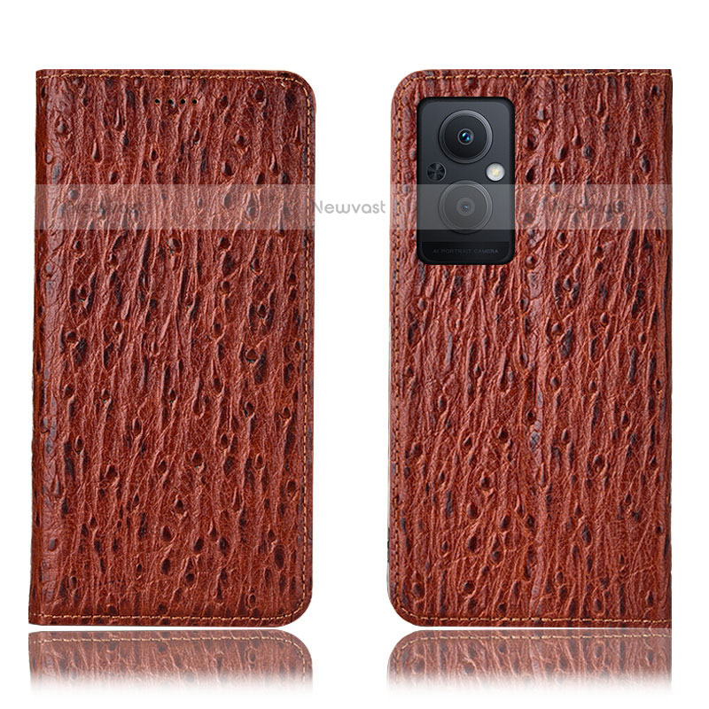 Leather Case Stands Flip Cover Holder H18P for Oppo F21s Pro 5G Brown