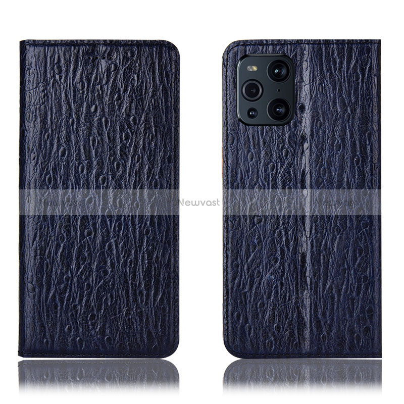 Leather Case Stands Flip Cover Holder H18P for Oppo Find X3 5G Blue