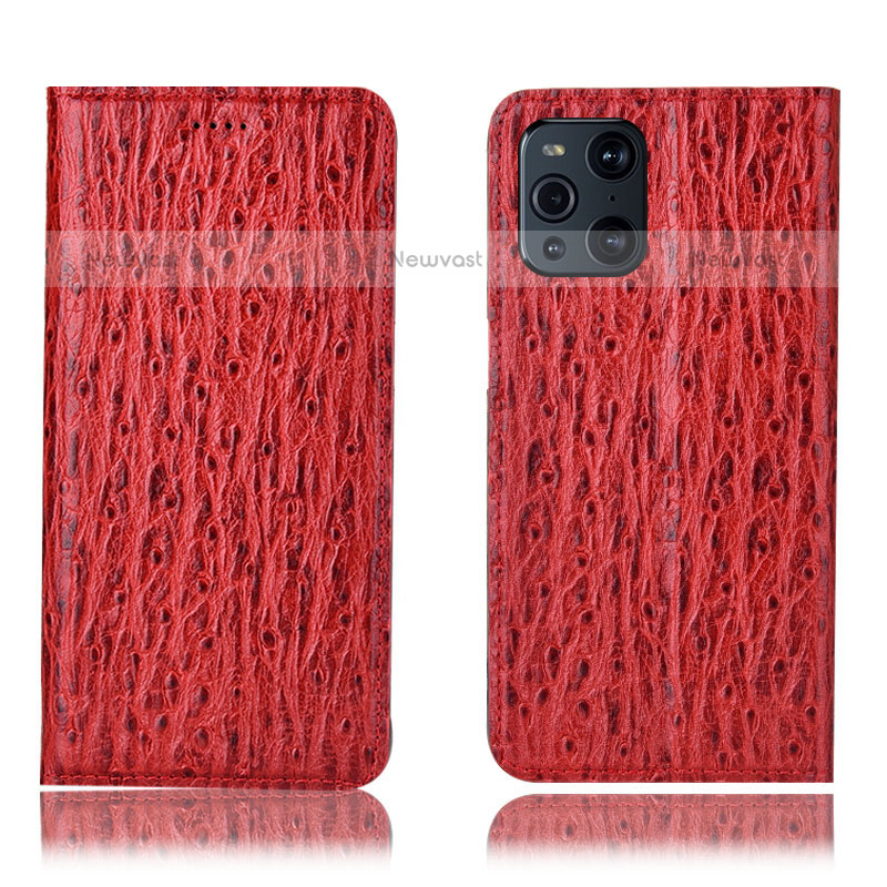 Leather Case Stands Flip Cover Holder H18P for Oppo Find X3 Pro 5G Red