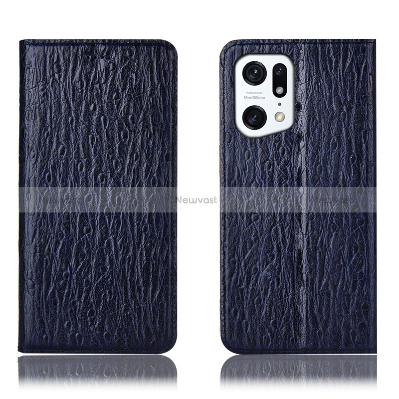 Leather Case Stands Flip Cover Holder H18P for Oppo Find X5 5G Blue