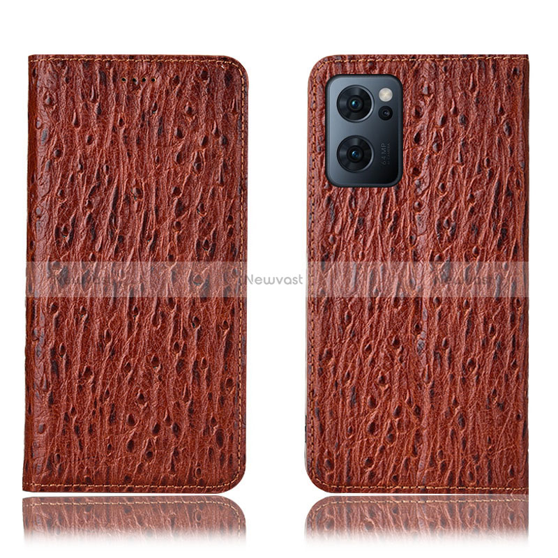 Leather Case Stands Flip Cover Holder H18P for Oppo Find X5 Lite 5G Brown