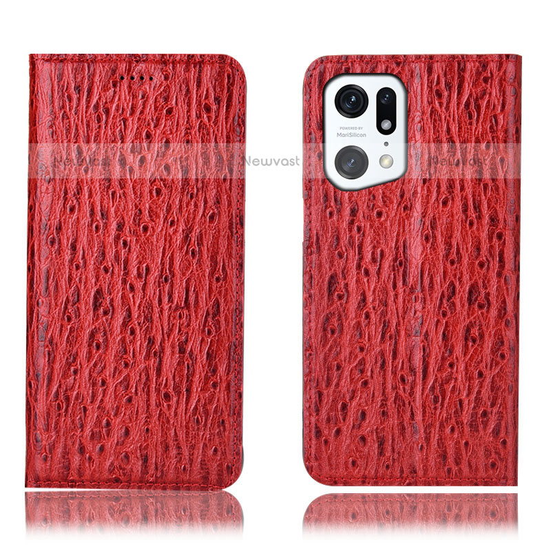 Leather Case Stands Flip Cover Holder H18P for Oppo Find X5 Pro 5G Red