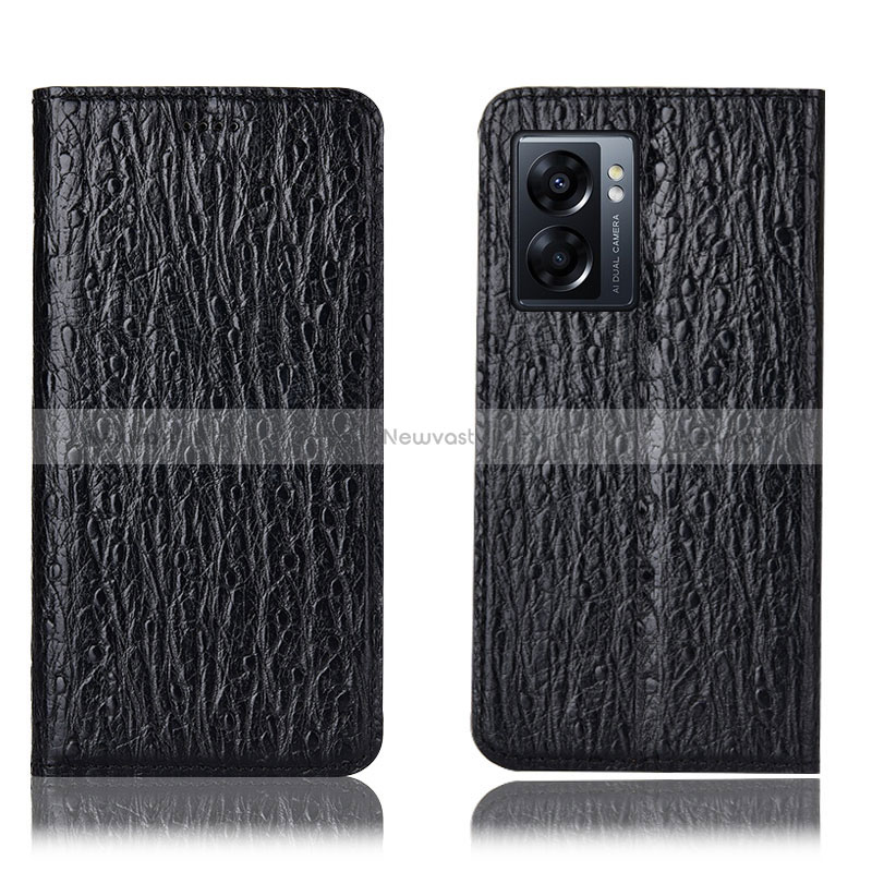 Leather Case Stands Flip Cover Holder H18P for Oppo K10 5G India Black