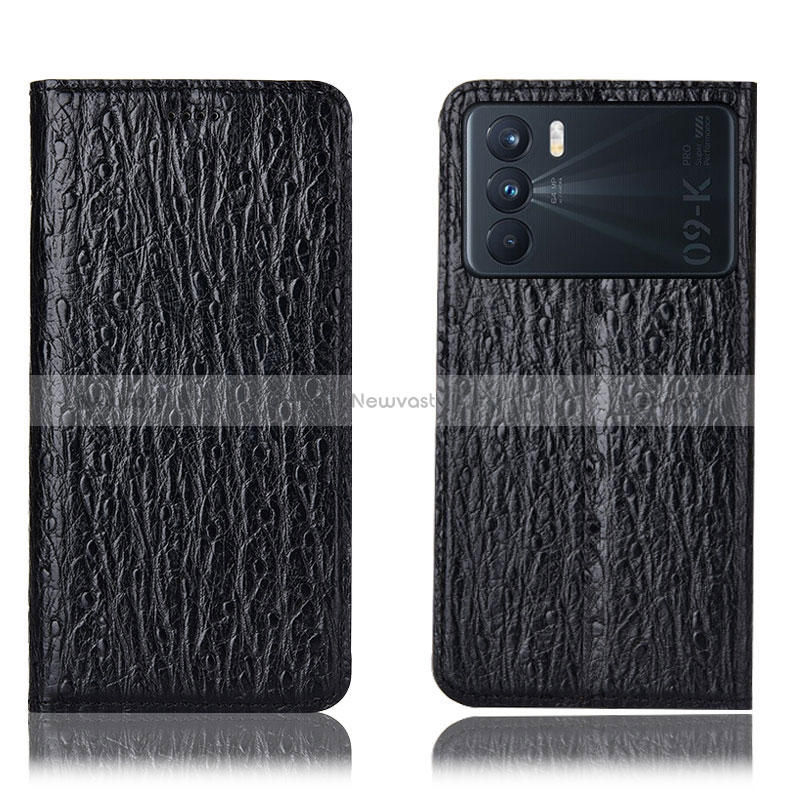 Leather Case Stands Flip Cover Holder H18P for Oppo K9 Pro 5G Black