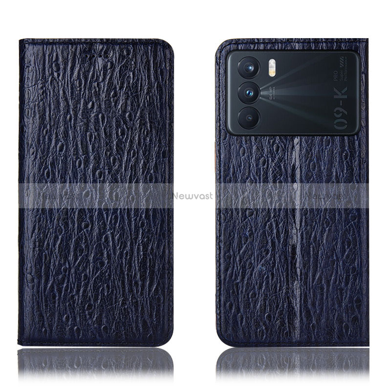 Leather Case Stands Flip Cover Holder H18P for Oppo K9 Pro 5G Blue