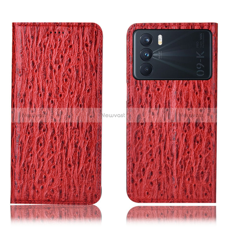 Leather Case Stands Flip Cover Holder H18P for Oppo K9 Pro 5G Red