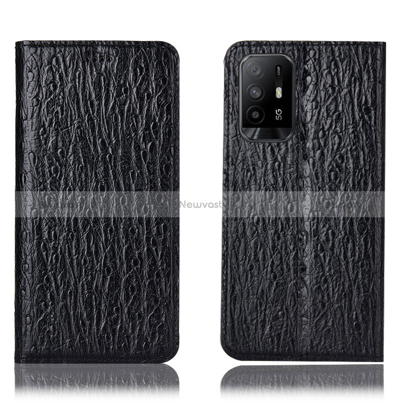 Leather Case Stands Flip Cover Holder H18P for Oppo Reno5 Z 5G Black