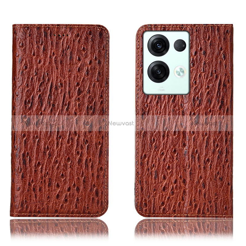 Leather Case Stands Flip Cover Holder H18P for Oppo Reno8 Pro+ Plus 5G Brown