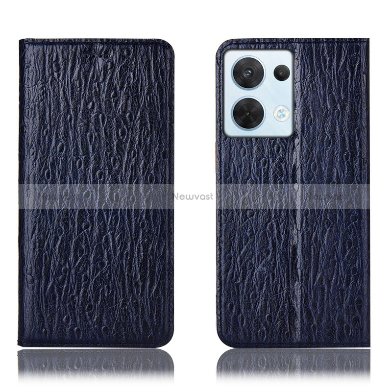 Leather Case Stands Flip Cover Holder H18P for Oppo Reno9 Pro 5G Blue