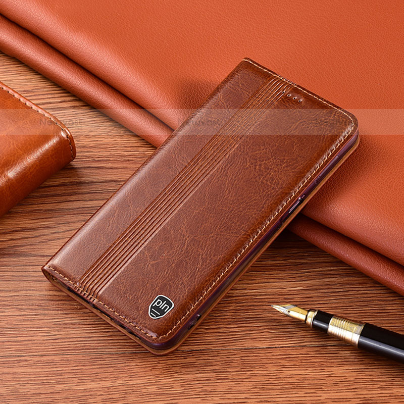 Leather Case Stands Flip Cover Holder H18P for Vivo iQOO 9 5G Light Brown