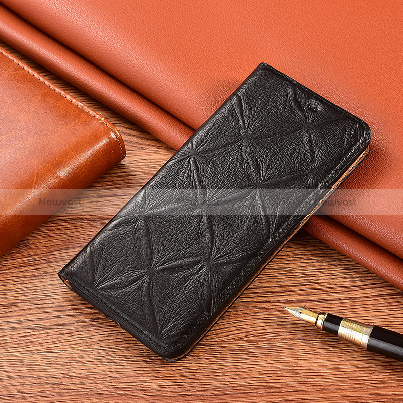 Leather Case Stands Flip Cover Holder H19P for HTC Desire 22 Pro 5G Black