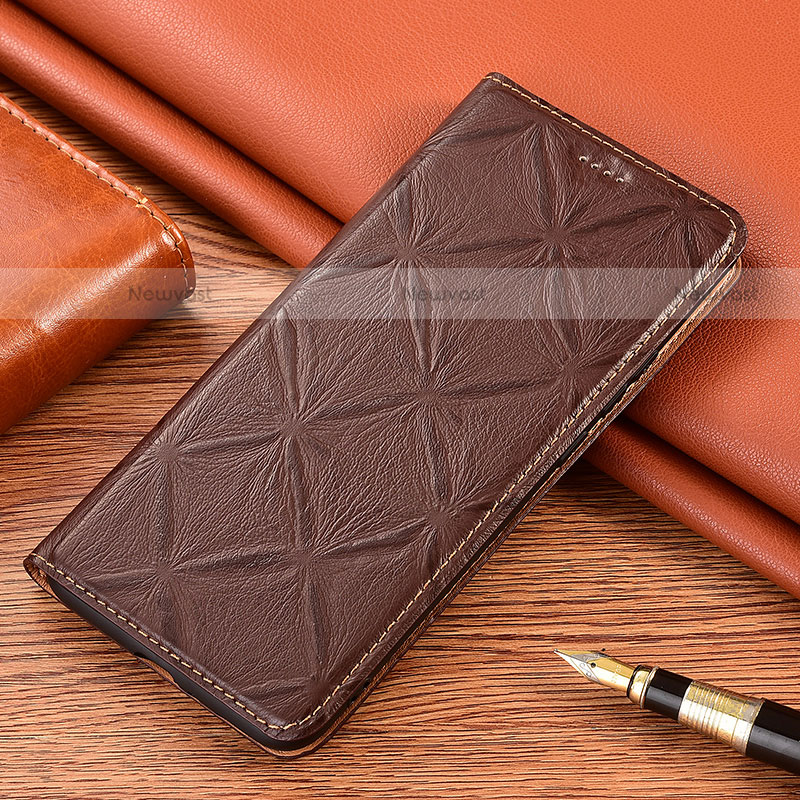 Leather Case Stands Flip Cover Holder H19P for Motorola Moto Edge 20 Pro 5G Brown