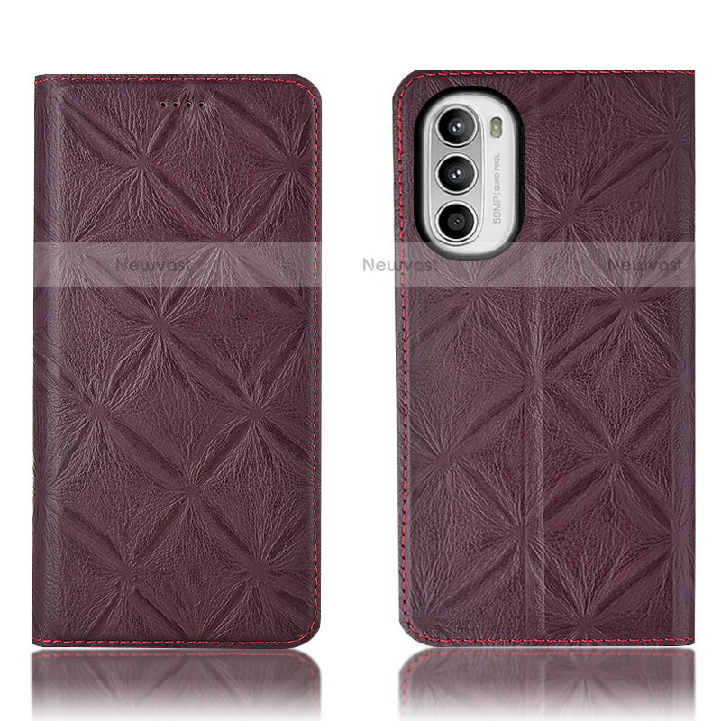 Leather Case Stands Flip Cover Holder H19P for Motorola Moto Edge (2022) 5G Red Wine