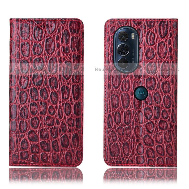 Leather Case Stands Flip Cover Holder H19P for Motorola Moto Edge 30 Pro 5G Red