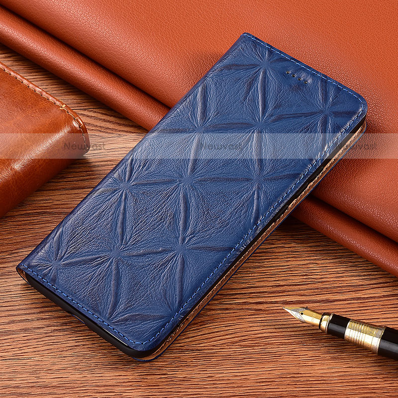 Leather Case Stands Flip Cover Holder H19P for Motorola Moto G Play (2023) Blue