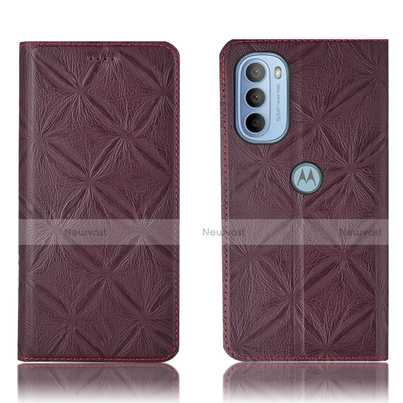 Leather Case Stands Flip Cover Holder H19P for Motorola Moto G41 Red Wine