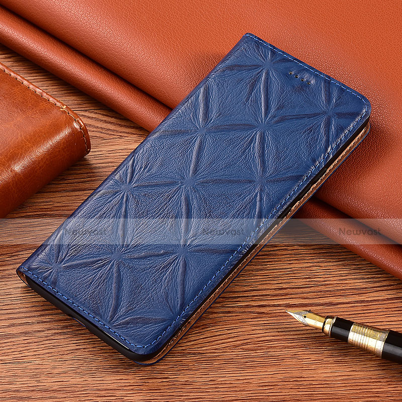 Leather Case Stands Flip Cover Holder H19P for Motorola Moto G60 Blue