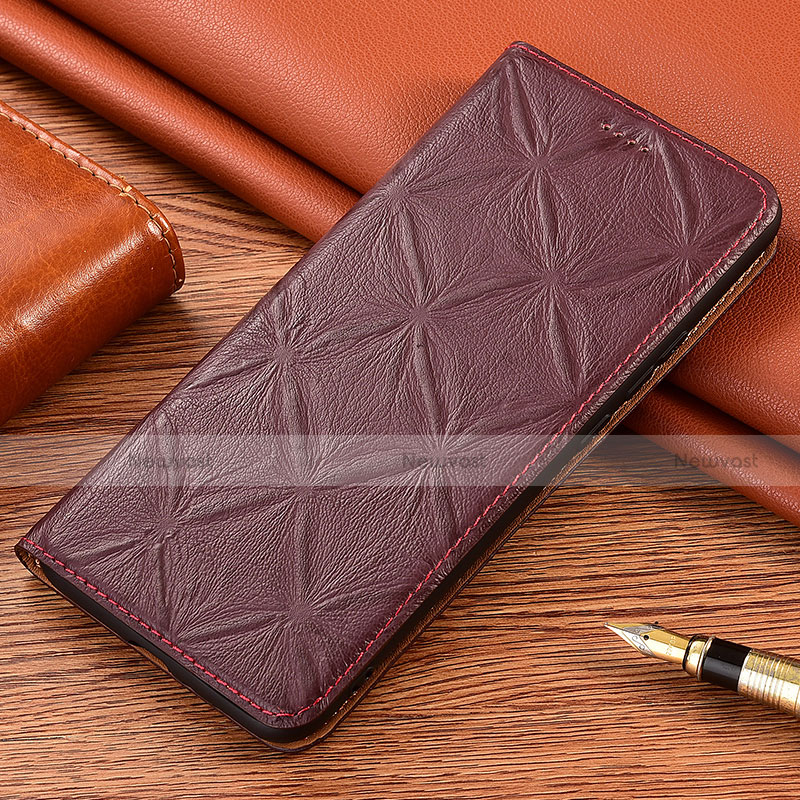 Leather Case Stands Flip Cover Holder H19P for Motorola Moto G60 Red Wine