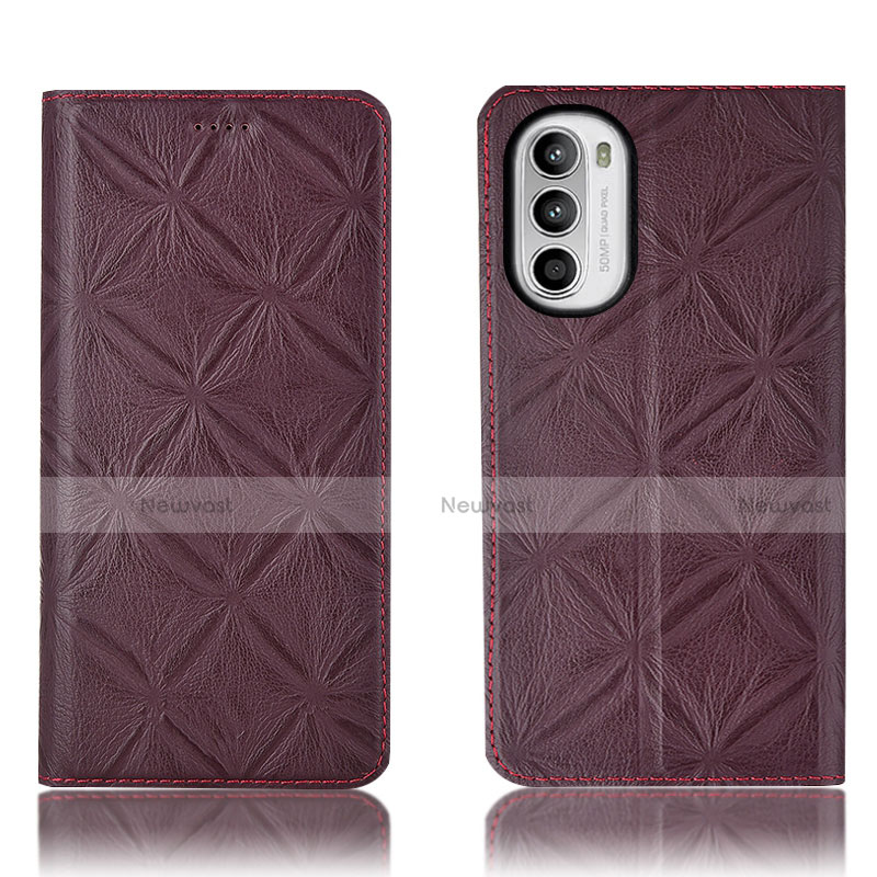 Leather Case Stands Flip Cover Holder H19P for Motorola Moto G71s 5G Red Wine