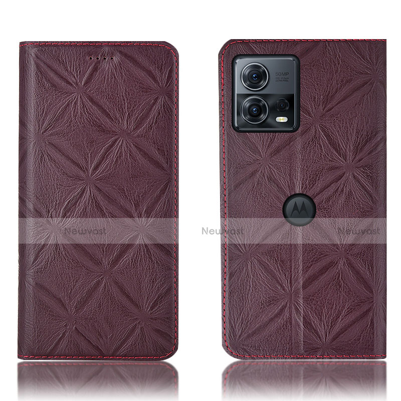 Leather Case Stands Flip Cover Holder H19P for Motorola Moto S30 Pro 5G Red Wine