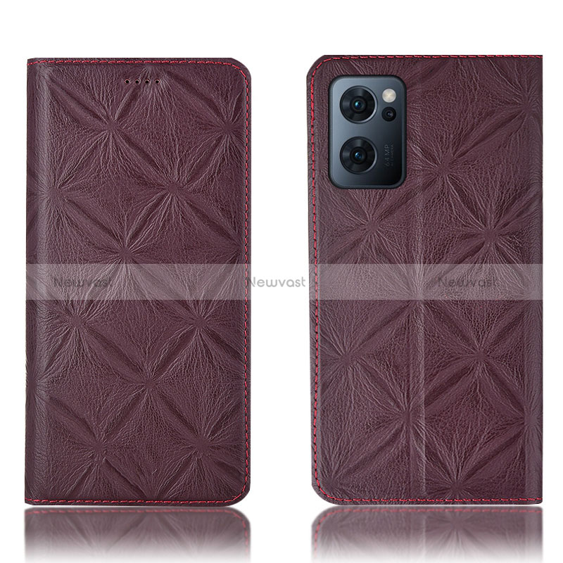 Leather Case Stands Flip Cover Holder H19P for OnePlus Nord CE 2 5G Red Wine