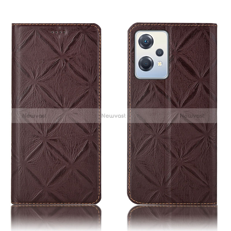 Leather Case Stands Flip Cover Holder H19P for OnePlus Nord CE 2 Lite 5G Brown