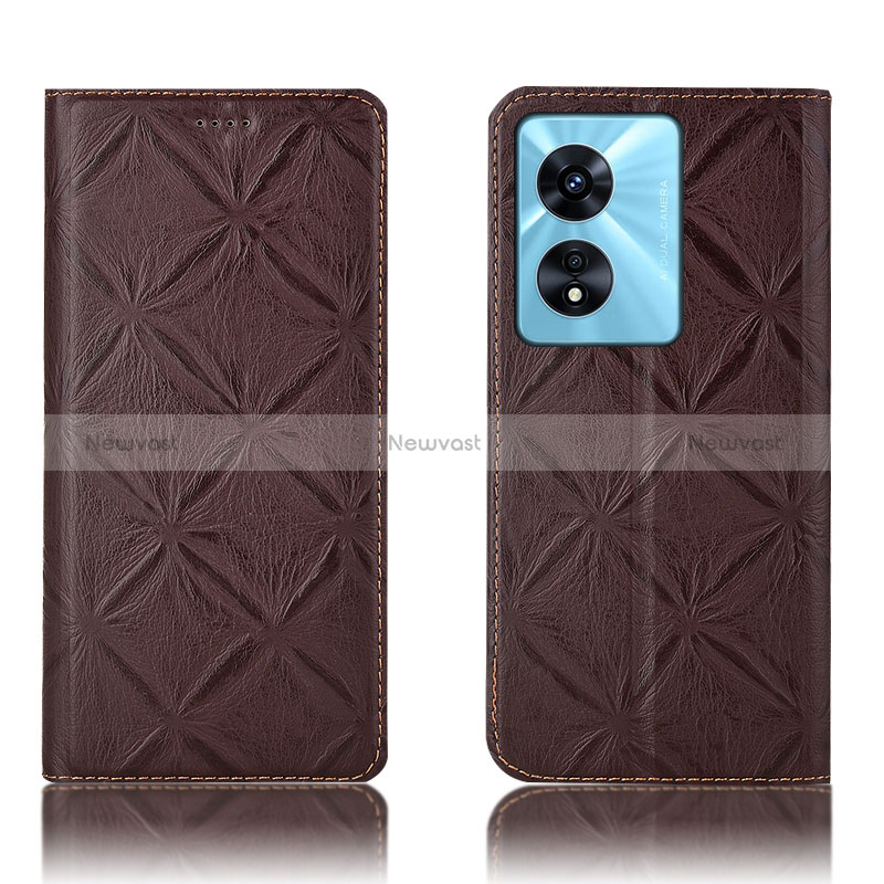 Leather Case Stands Flip Cover Holder H19P for Oppo A18 Brown