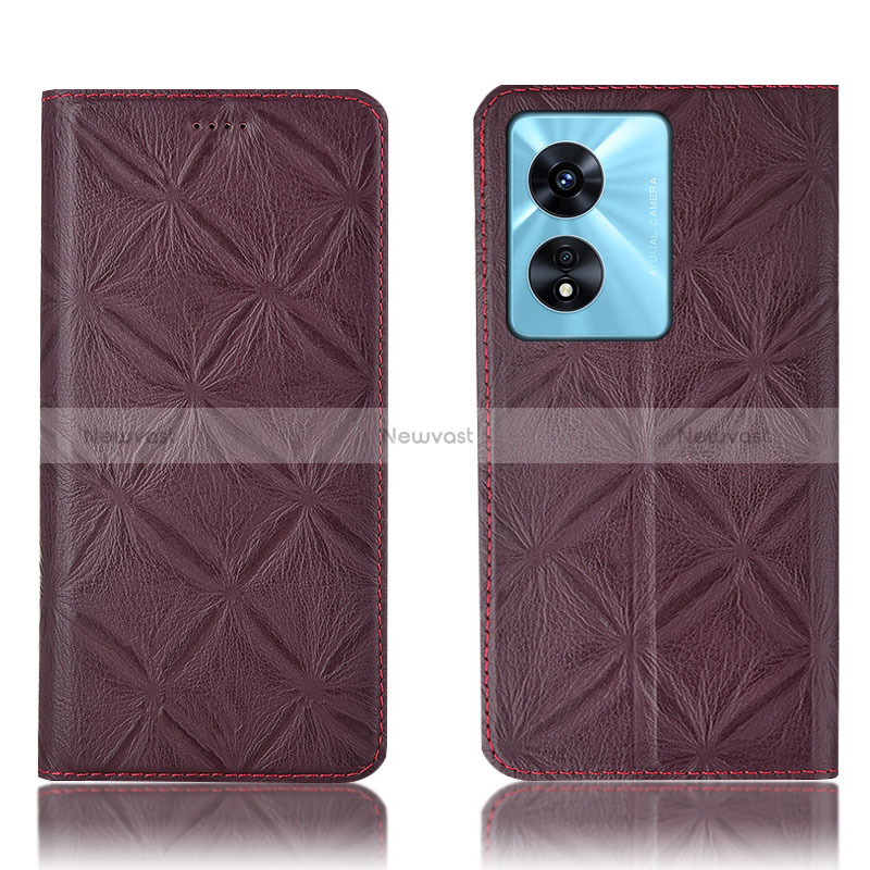 Leather Case Stands Flip Cover Holder H19P for Oppo A1x 5G Red Wine