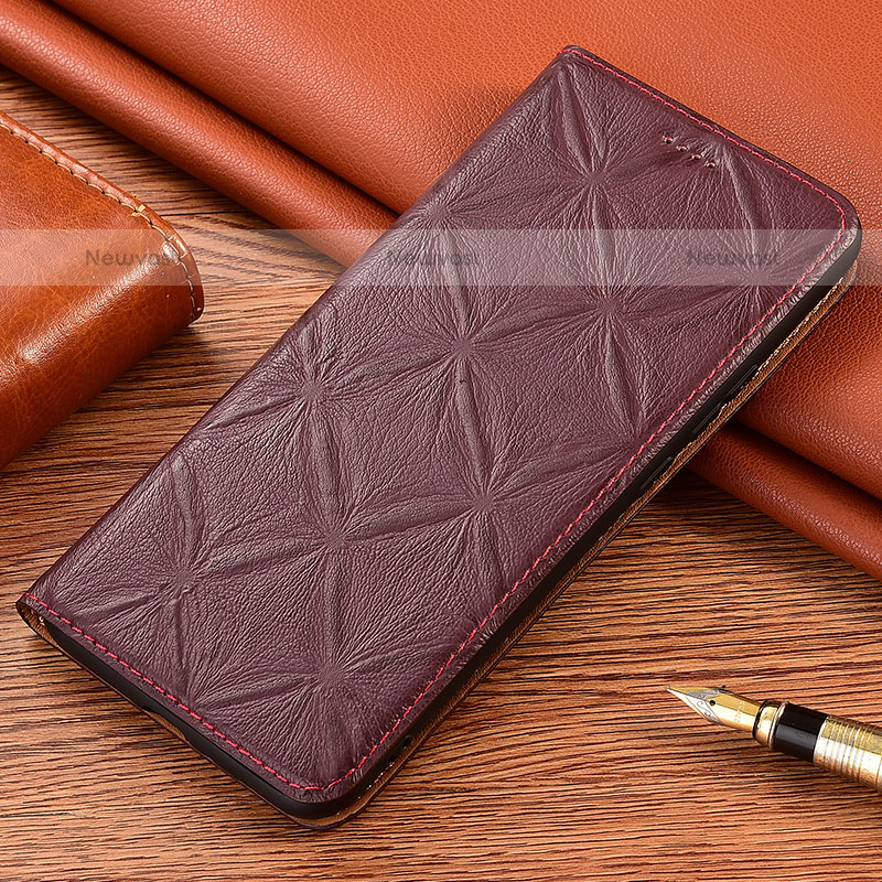 Leather Case Stands Flip Cover Holder H19P for Oppo A53s Red Wine