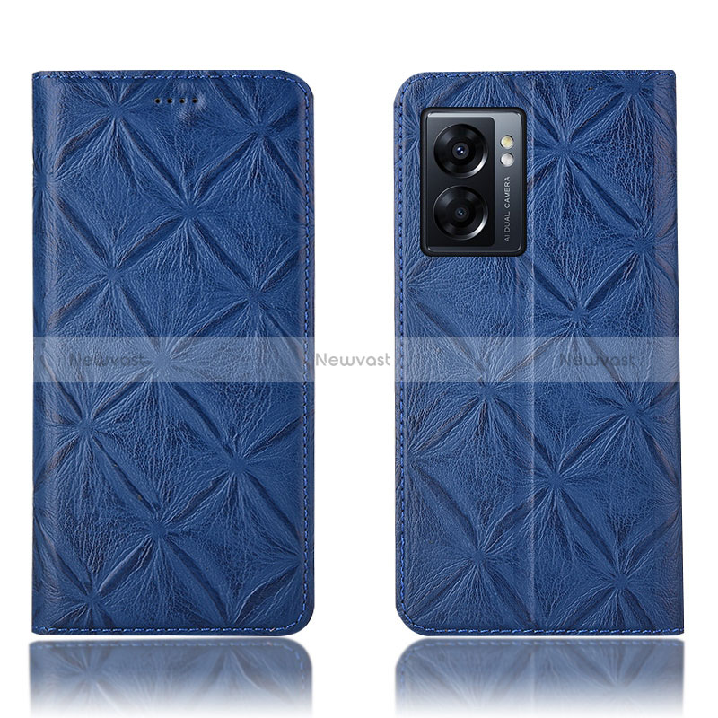 Leather Case Stands Flip Cover Holder H19P for Oppo A77 5G Blue