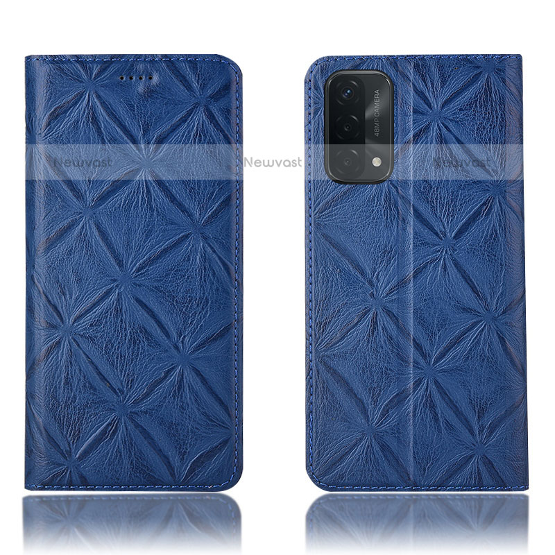 Leather Case Stands Flip Cover Holder H19P for Oppo A93 5G Blue