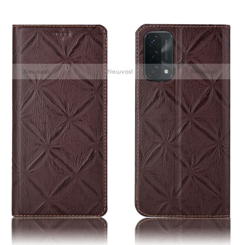 Leather Case Stands Flip Cover Holder H19P for Oppo A93 5G Brown