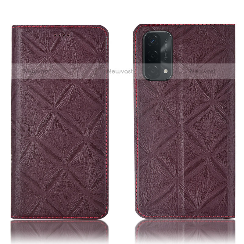 Leather Case Stands Flip Cover Holder H19P for Oppo A93 5G Red Wine