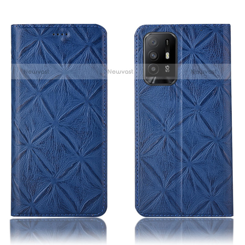 Leather Case Stands Flip Cover Holder H19P for Oppo A94 5G Blue