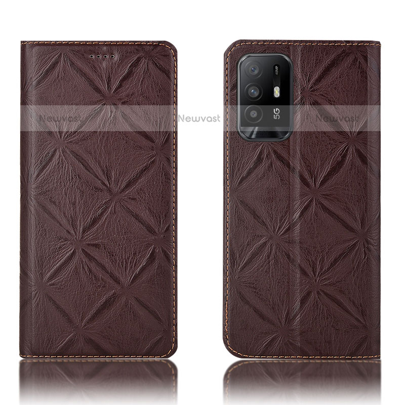 Leather Case Stands Flip Cover Holder H19P for Oppo A95 5G Brown