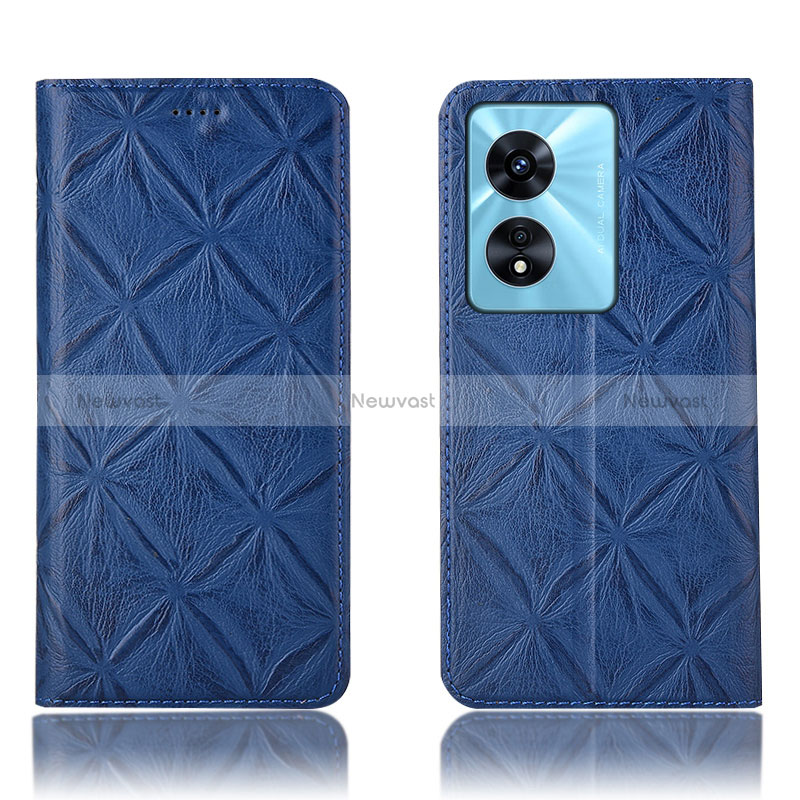 Leather Case Stands Flip Cover Holder H19P for Oppo A98 5G Blue