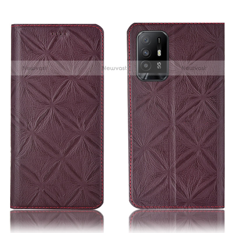 Leather Case Stands Flip Cover Holder H19P for Oppo F19 Pro+ Plus 5G Red Wine