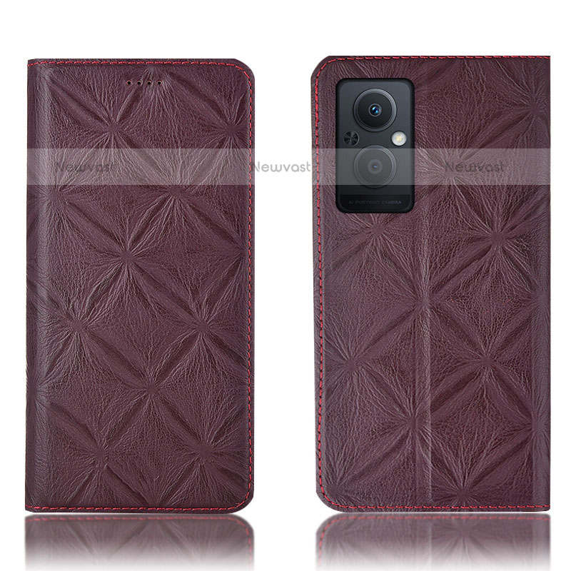 Leather Case Stands Flip Cover Holder H19P for Oppo F21s Pro 5G Red Wine