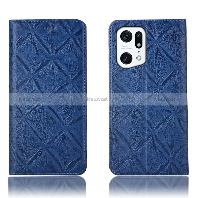 Leather Case Stands Flip Cover Holder H19P for Oppo Find X5 5G Blue