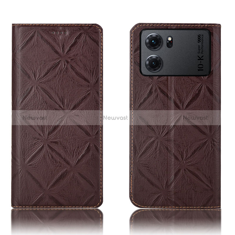 Leather Case Stands Flip Cover Holder H19P for Oppo K10 5G Brown