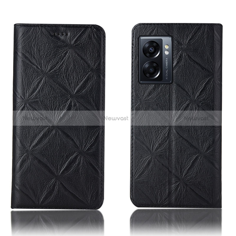 Leather Case Stands Flip Cover Holder H19P for Oppo K10 5G India Black